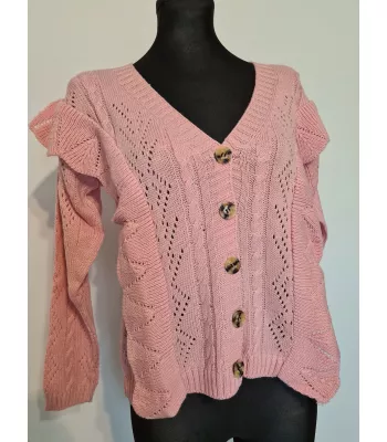 Cardigan sweater with ruffles and buttons - Pink