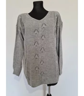Braided sweater with openwork front, smooth back - Gray