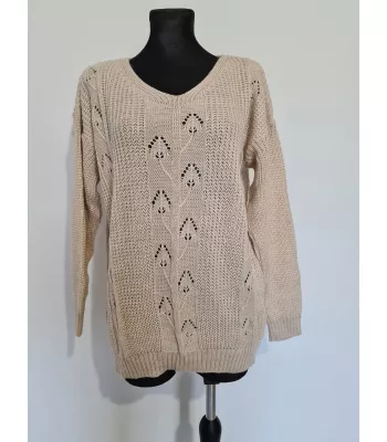 Braided sweater with an openwork front, smooth back - Beige
