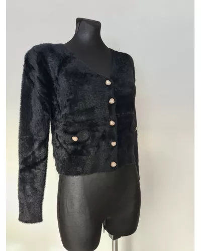 Zapytaj o produkt! — Sweter włochaty, guziki w kształcie serduszek -czarny