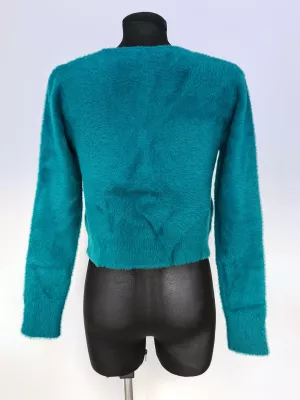 Sweter włochaty z ozdobnymi guzikami, w kształcie serduszek - Turkusowy - Swetry