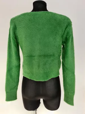 Hairy sweater with decorative buttons, heart-shaped - Green - Sweaters