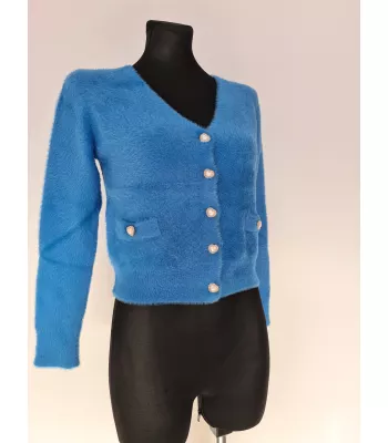 Hairy sweater with decorative buttons, heart-shaped - Blue