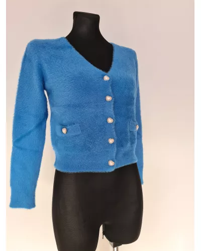 Zapytaj o produkt! — Sweter włochaty, guziki w kształcie serduszek - niebieski