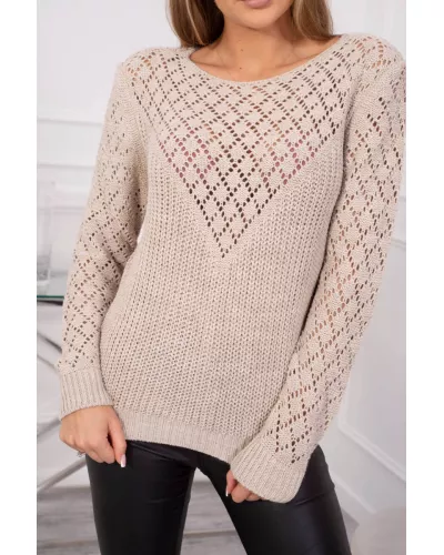 Zapytaj o produkt! — Sweter ażurowy z dodatkiem wełny - beżowy