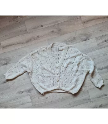 Openwork sweater with buttons and elastic band - Light beige - Sweaters