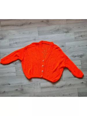 Openwork sweater with buttons and elastic band - Orange - Sweaters