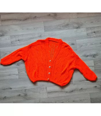 Openwork sweater with buttons and elastic band - Orange - Sweaters