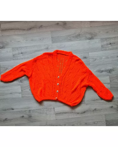 Ask for product! — Openwork sweater with buttons and elastic band - Orange