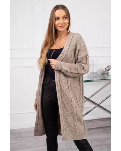 Zapytaj o produkt! — Kardigan z wełną, splot warkoczykowy, długa narzuta - beżowy