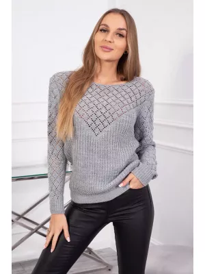 Sweter z ażurowym zdobieniem bawełniany - Szary - Swetry