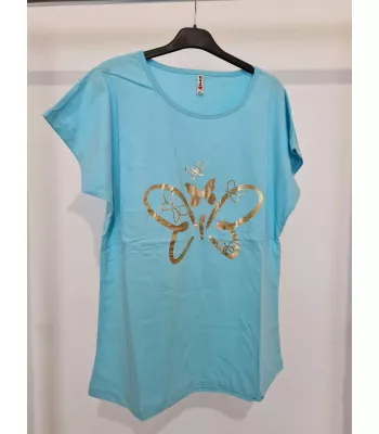 T-shirt with a beautiful, golden butterfly application - Blue