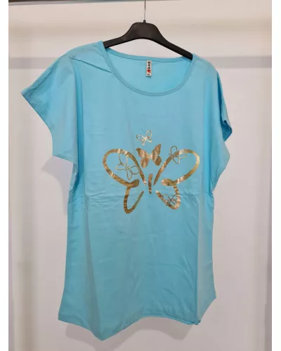 Ask for product! — T-shirt with a beautiful, golden butterfly application - Blue