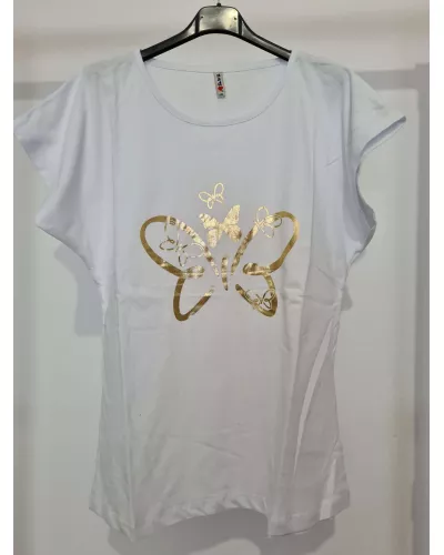 Ask for product! — T-shirt with a beautiful, golden butterfly application - White