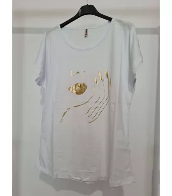 T-shirt with gold face application - White