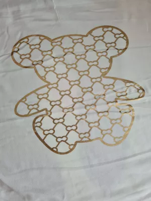 T-shirt with a beautiful, golden teddy bear application - ecru - Blouses