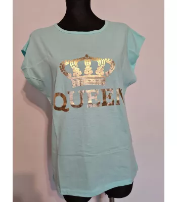 T-shirt with a beautiful, gold QUEEN crown application - Mint