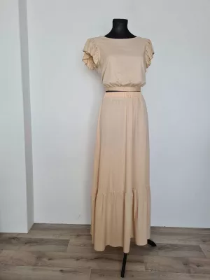 Beige long maxi skirt with a frill - Skirts