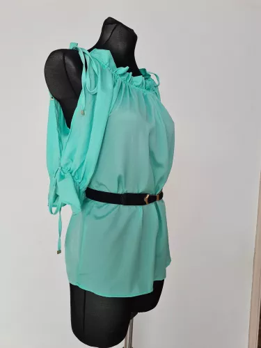 Blouse with bindings on the shoulders and sleeves - Mint