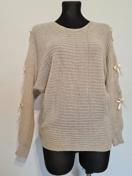 Braided sweater with bows - Beige