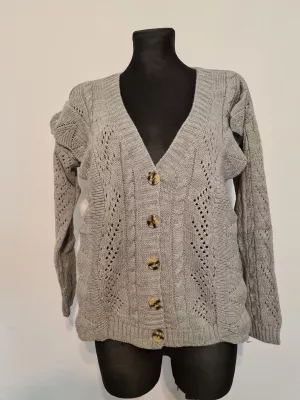 Cardigan sweater with ruffles and buttons - Gray - Sweaters