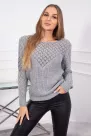 Cotton sweater with openwork decoration - Gray