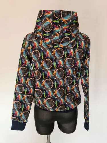 Cotton sweatshirt with a tight-fitting hood, dreamcatcher graphics, black