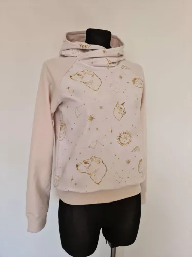 Cotton sweatshirt with hood, beige constellation graphics