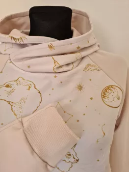 Cotton sweatshirt with hood, beige constellation graphics
