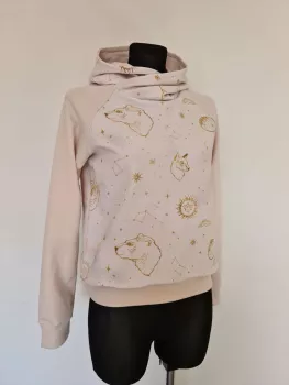 Cotton sweatshirt with hood, beige constellation graphics