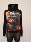 Cotton sweatshirt with hood, cat graphic, black