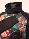 Cotton sweatshirt with hood, cat graphic, black
