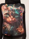 Cotton sweatshirt with hood, cat graphic, black