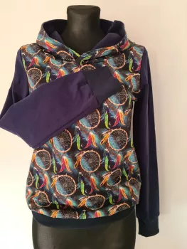 Cotton sweatshirt with hood, dream catcher graphics, black
