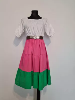 Dress below the knee with a belt - Colorful - Dresses