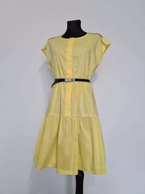 Dress with a belt and decorative sequins - Yellow - Dresses