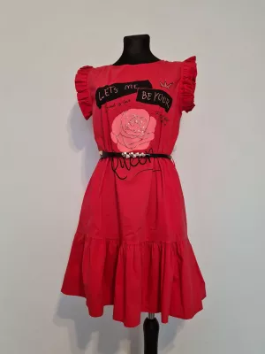 Dress with a rose and an inscription - Coral - Dresses