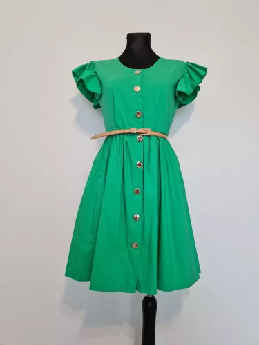 Dresses with decorative buttons and a belt - Green