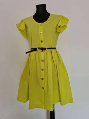 Dresses with decorative buttons and a belt - Lime - Dresses