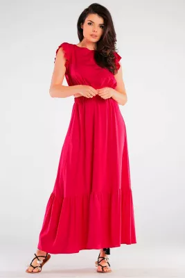 Fuchsia long maxi skirt with a frill - Skirts