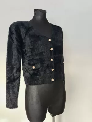 Hairy sweater with decorative buttons, heart-shaped - Black - Sweaters