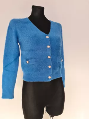 Hairy sweater with decorative buttons, heart-shaped - Blue - Sweaters