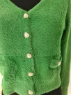 Hairy sweater with decorative buttons, heart-shaped - Green