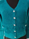Hairy sweater with decorative buttons, heart-shaped - Turquoise