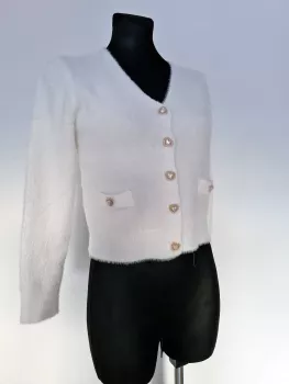 Hairy sweater with decorative buttons, heart-shaped - White - Sweaters