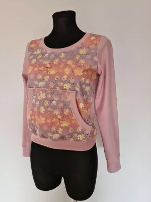 Kangaroo sweatshirt, leaf print, dark powder pink - Handmade