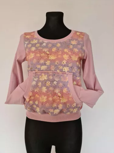 Kangaroo sweatshirt, leaf print, dark powder pink