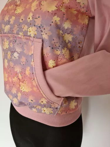 Kangaroo sweatshirt, leaf print, dark powder pink