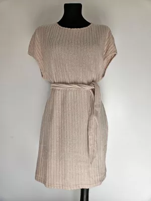 Knitted mini dress with ties - Beige - Dresses