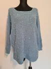 Knitted sweater with pearls - Blue